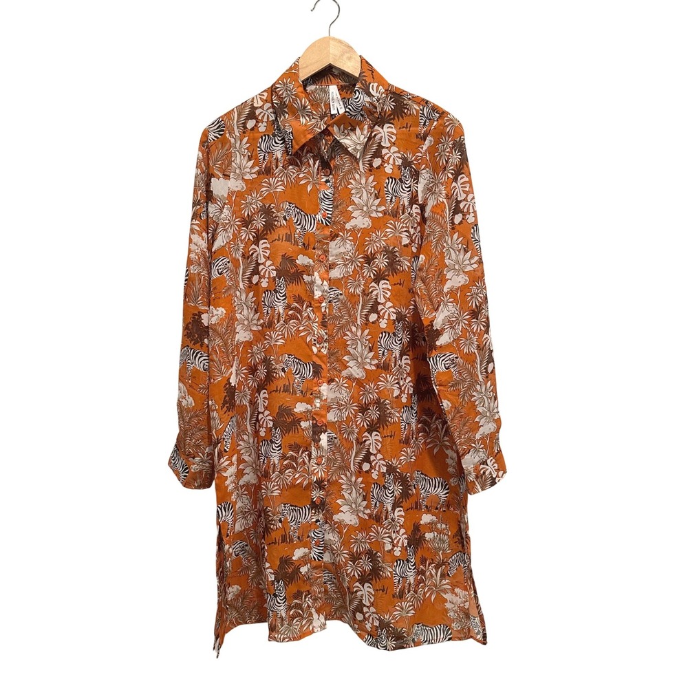 Live 4 Truth Zebra Safari Print Shirt Dress Orange Boho Long Sleeve Sheer Medium